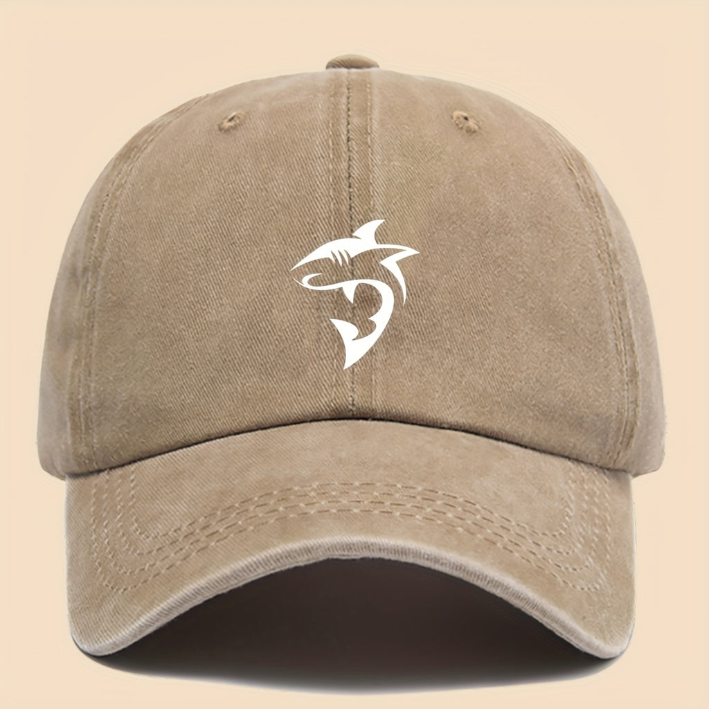 1 Unisex Ocean-themed Baseball Cap with White Shark Print - Breathable Adjustable Dad Hat for Skateboarding, Hiking, Fishing | Stylish Couple's Outdoor Accessory, Perfect Gift for Birthdays, Christmas, Halloween, Thanksgiving | Black Casual Hat |