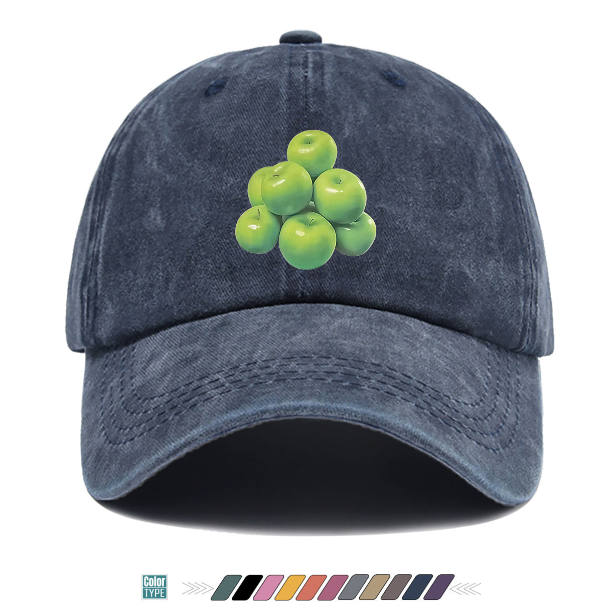 1pc Green Apple Print Baseball Cap for Men & Women - Adjustable Unisex Hat with Stacked Apple, Suitable for Outdoor, Travel, Parties, Casual Wear - Fresh, Holidays, Anniversaries - Apple-Themed Cap