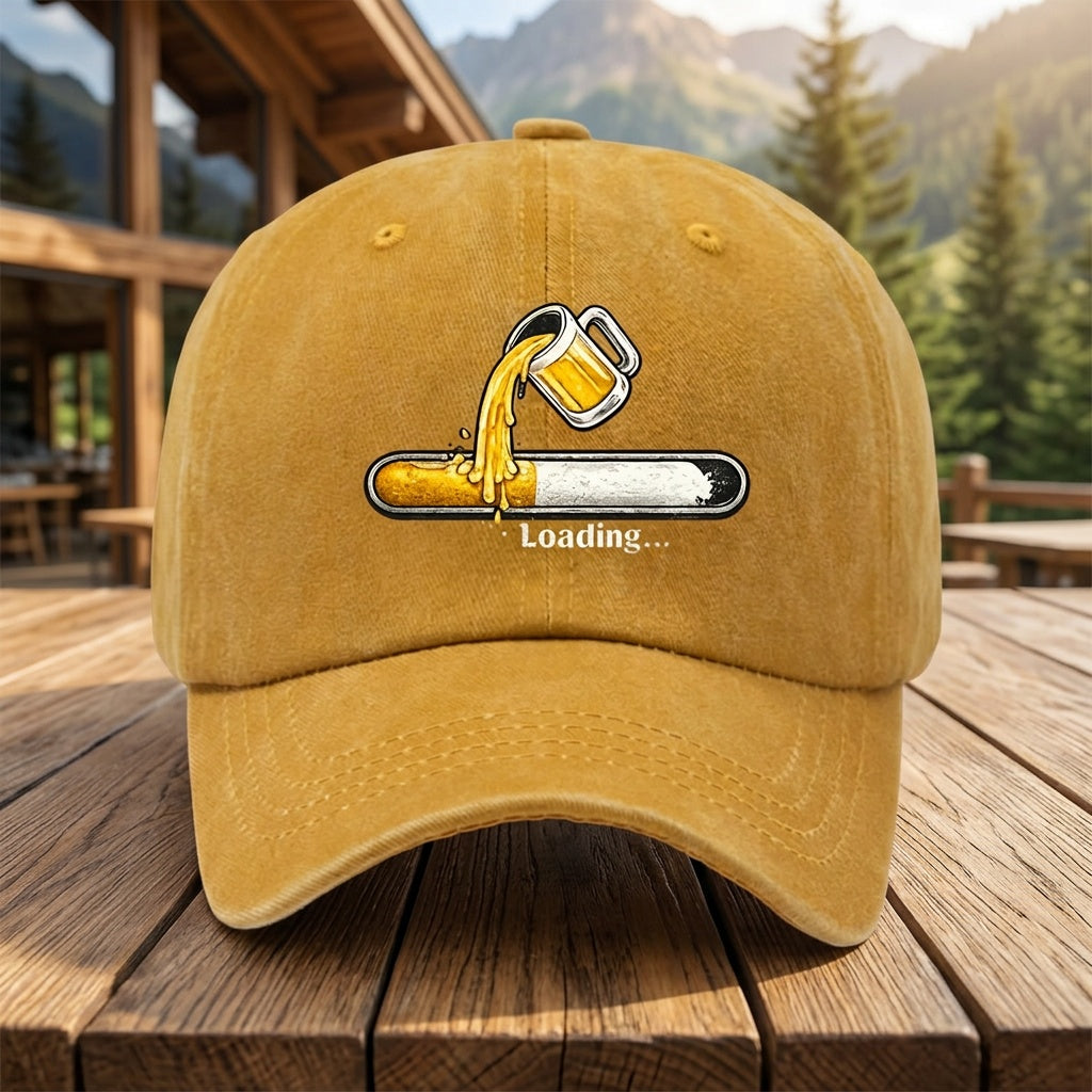 Beer Loading Graphic Baseball Cap, Highly Versatile for Styling, Curved Brim Hat, Unisex, Vintage Distressed Look, for Carnival Parties, Gatherings, Camping, Hip-Hop Hat, Lightweight and Comfortable Duckbill Cap,  Adjustable Size, Six-Panel Hat