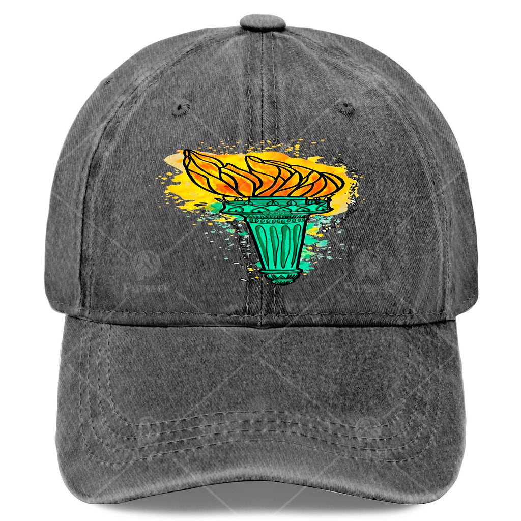 Fire of Liberty USA 250 French Retro Baseball Cap - Vintage Statue of Liberty Torch Print, Unisex Soft Washed Cap with Full Torch, Machine Washable Suitable for Christmas, 4th of, Games, Round-Top Curved Brim for Men & Women