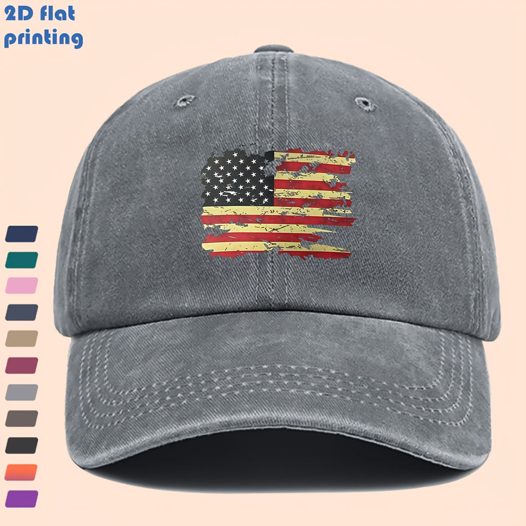 Distressed-Cut USA Flag Baseball Cap with Star-And-Striped Print, Suitable for Daily Wear, Stylish And Trendy Decorative Sun Hat, Comfortable And Lightweight Trucker Sun Hat, Adjustable Strap Dad Hat, Perfect for Street Casual Wear