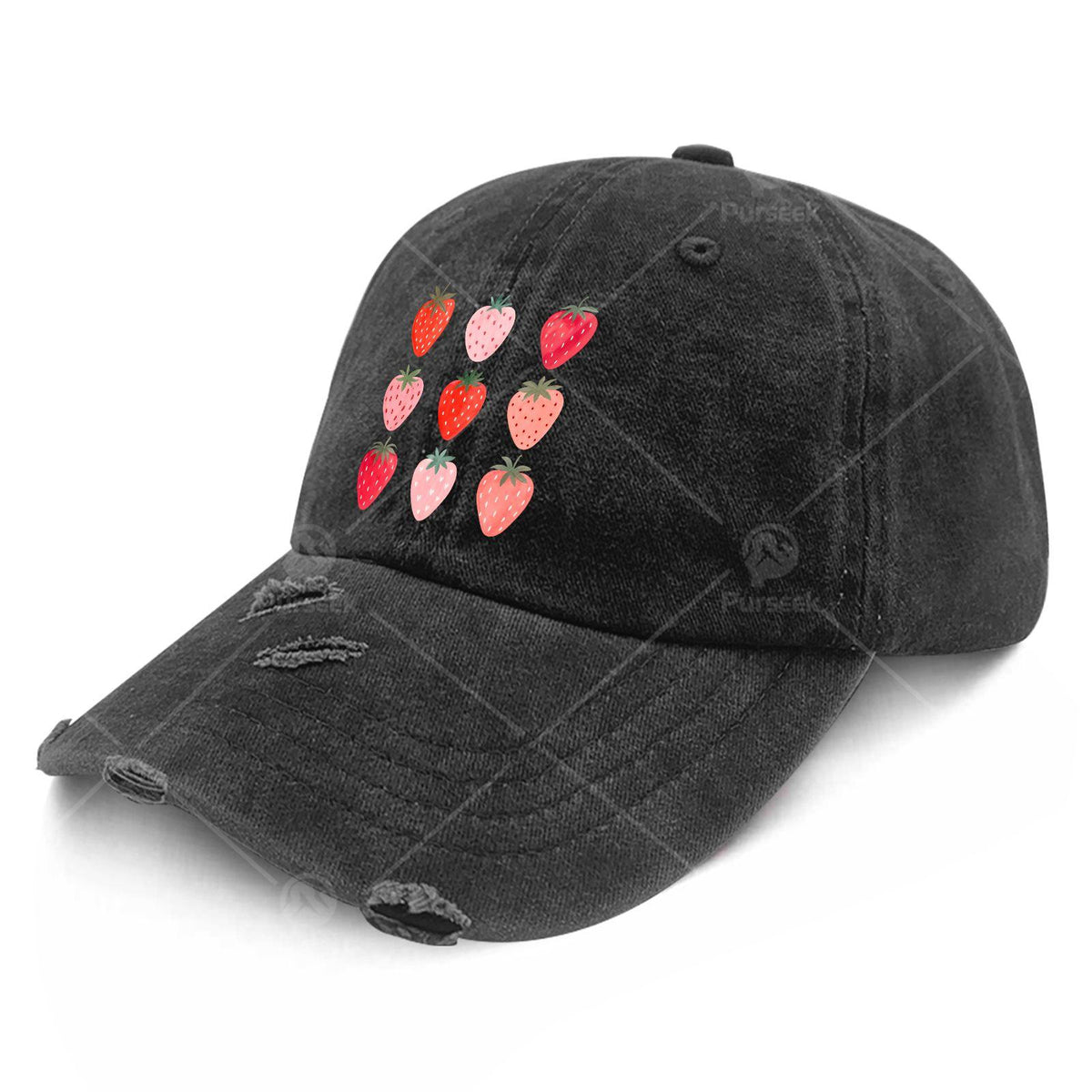 Strawberry Retro Trucker Hat with Strawberry Print & Strawberry - Unisex Vintage Baseball Cap Suitable for Men & Women, Machine Washable Washed-Out Cap for Casual Wear, Themed Parties, Everyday Use - Strawberry-Themed Accessory