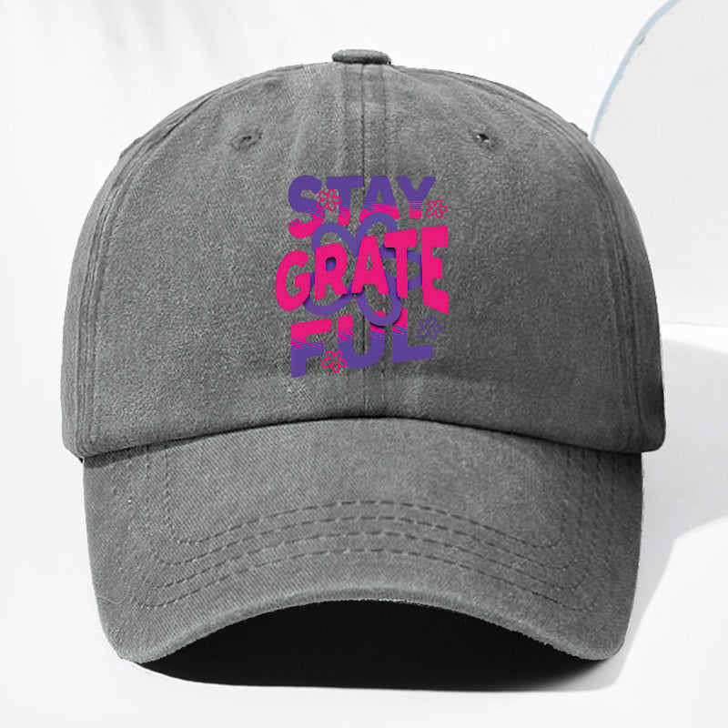 Unisex STAY GRATE FUL Letter Print Washed Vintage Baseball Cap Fashion Men Women Sun Hat Adjustable Size Trucker Cap Suitable for All Seasons Daily Wear