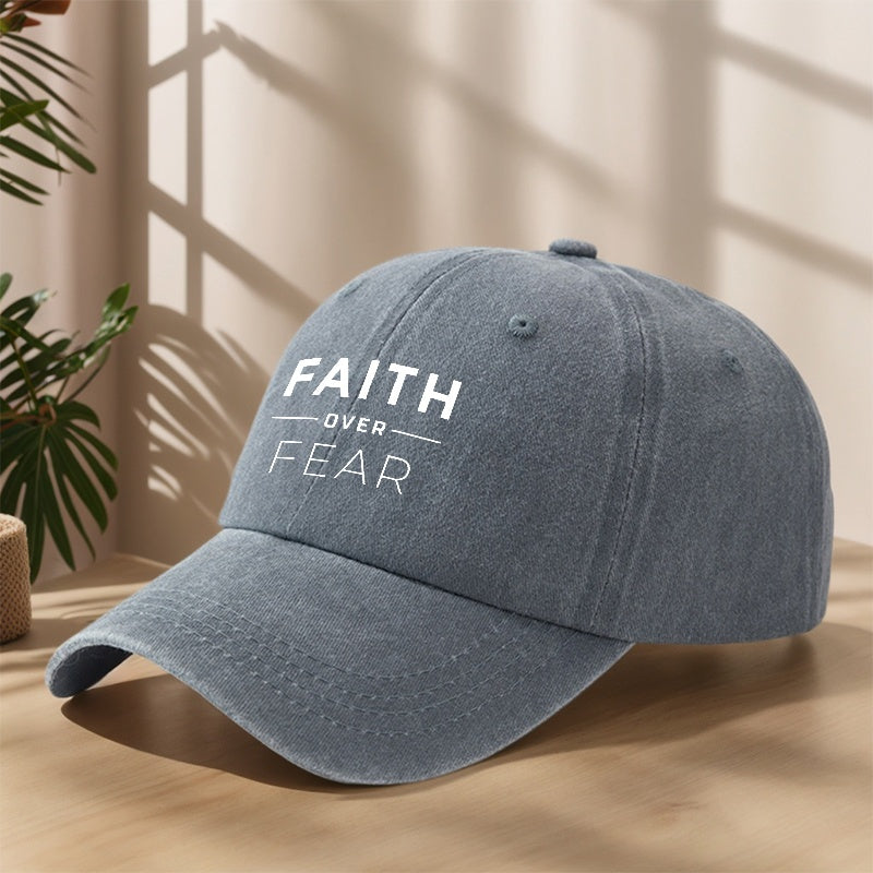 FAITH OVER FEAR字母印画棒球帽经典水洗复古做旧鸭舌帽户外休闲运动逛街度假旅行遮阳帽子轻便柔软舒适吸汗透气帽子个性街头嘻哈帽