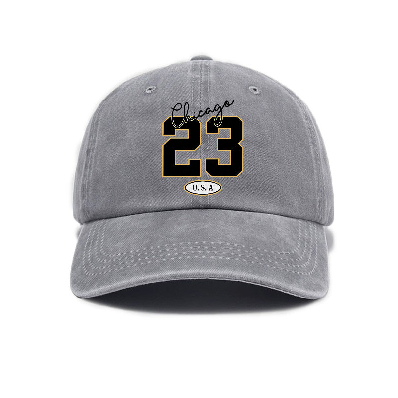 Fashionable, Simple, and Versatile Trendy Number 23 Print Washed Distressed Soft-top Sun- Baseball Cap, Unisex Hat