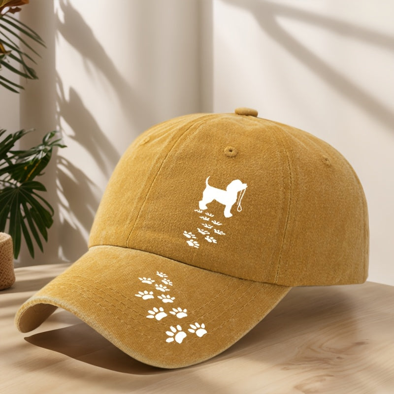 Vintage Washed Distressed Duckbill Baseball Cap with Dog Paw Print - Soft Breathable Sweat-Absorbent Suitable for Outdoor,, Camping, Fishing, Streetwear Hat - Classic Retro for Sports & Hip-Hop Style