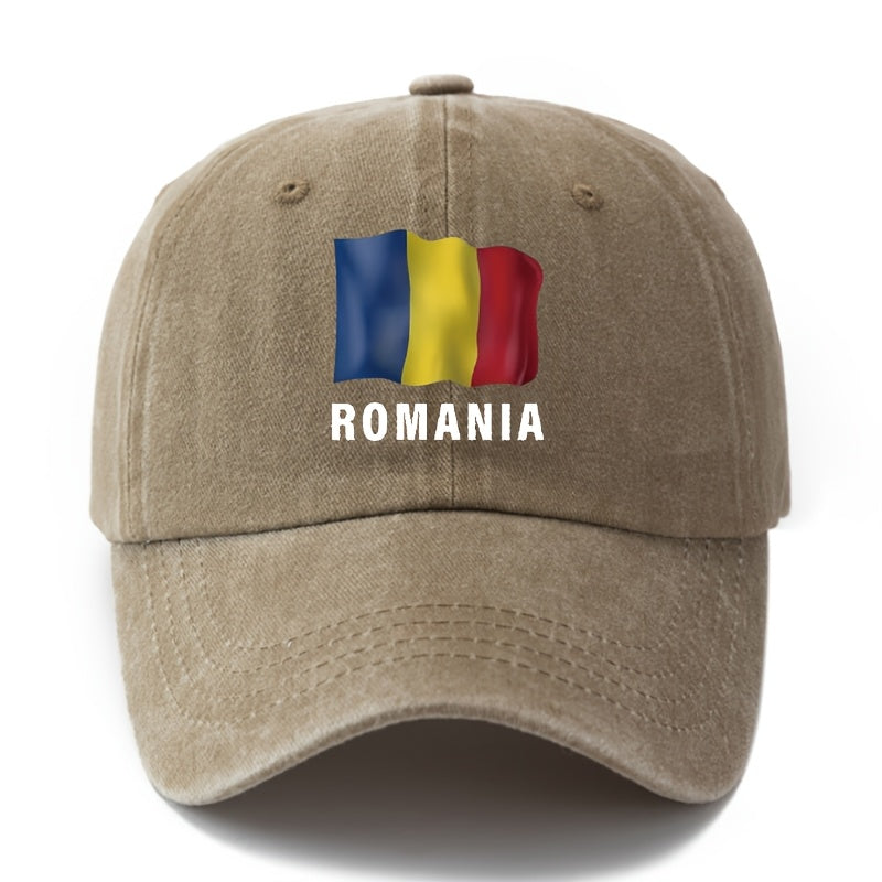 Unisex Fashion All-Match Printed ROMANIA Baseball Cap, Classic Vintage Washed Outdoor Lightweight Curved Brim Hat, Trucker Cap, Suitable for Outdoor Vacation Travel Camping And Casual Occasions, Holiday Party Hip-Hop Hat