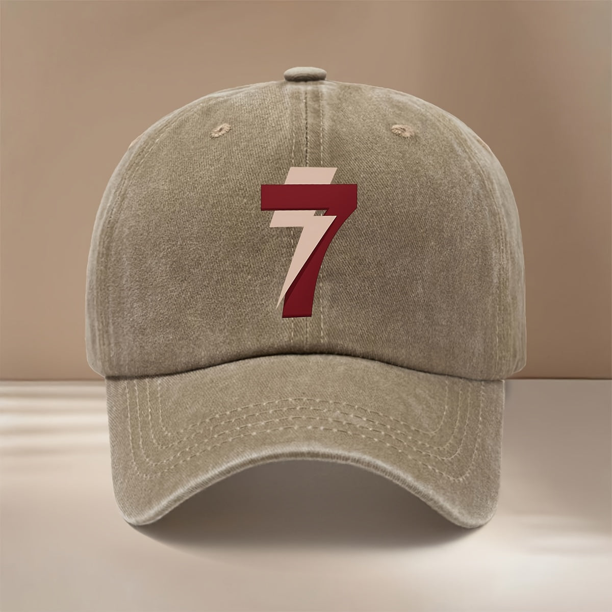 Brown-red Number 7 Washed Baseball Cap with Textured Feel, Lightweight Hip-hop Unisex Curved Brim Hat, Comfortable and Stylish Snapback for Gatherings and Camping, Simple Six-panel Design, Versatile and Cool Casual Cap, Trendy Fashion for All