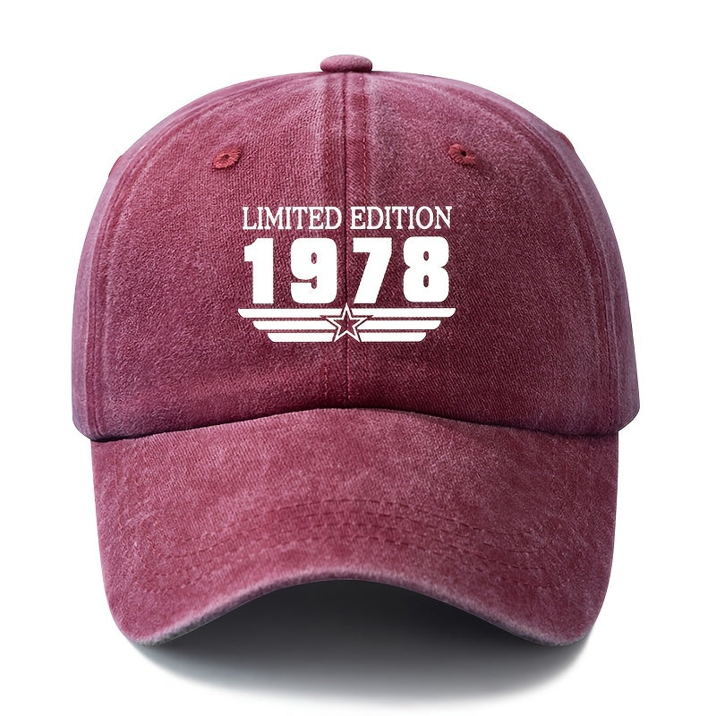 A Unisex Fashion Versatile Printed LIMITED EDITION 1978 Baseball Cap, Classic Retro Washed Outdoor Lightweight Curved Brim Hat, Trucker Baseball Cap, Suitable for Outdoor Vacation Travel Camping And Other Leisure Occasions