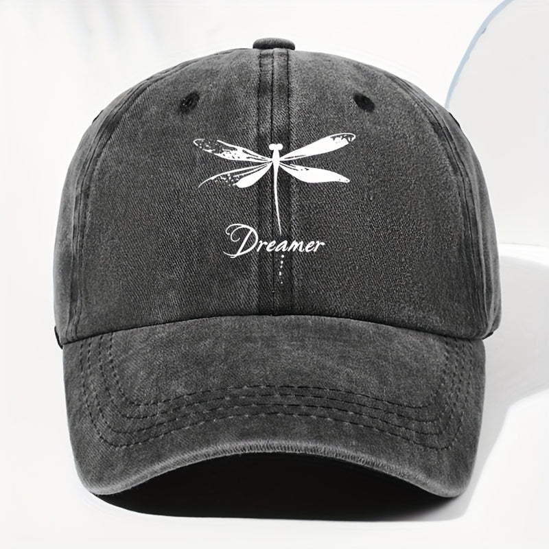 Unisex Dragonfly Dreamer Print Washed Vintage Baseball Cap - Lightweight Polyester Adjustable Unisex Sun Hat, Trucker Style, All-Season Casual Wear