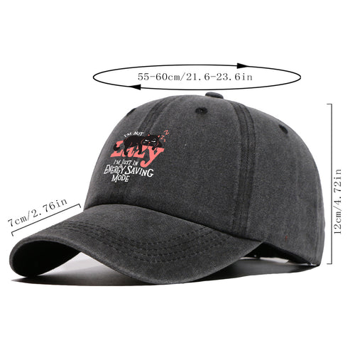 1pc "LAZY" Letter Print Baseball Cap with Lazy Black Cat Print, Fashionable Casual Duckbill Cap, Unisex Adjustable Street Style Sun Hat, for Daily Outings, Café Lounging, Weekend Lounging, Friend Gatherings, Daily Wear, Shopping, Park Strolls