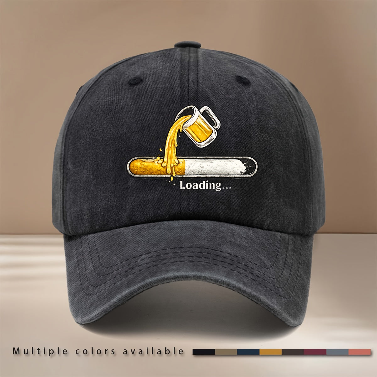 Beer Loading Graphic Baseball Cap, Highly Versatile for Styling, Curved Brim Hat, Unisex, Vintage Distressed Look, for Carnival Parties, Gatherings, Camping, Hip-Hop Hat, Lightweight and Comfortable Duckbill Cap,  Adjustable Size, Six-Panel Hat