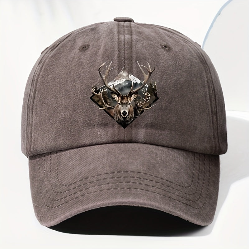 Men' & Women' Vintage Elk Print Trucker Hat - Adjustable Soft Top Baseball Cap with Elk Antler, Washed Suitable for Outdoor, Fishing,, Driving - for - Wear, Casual Cap for Sports and Daily Use