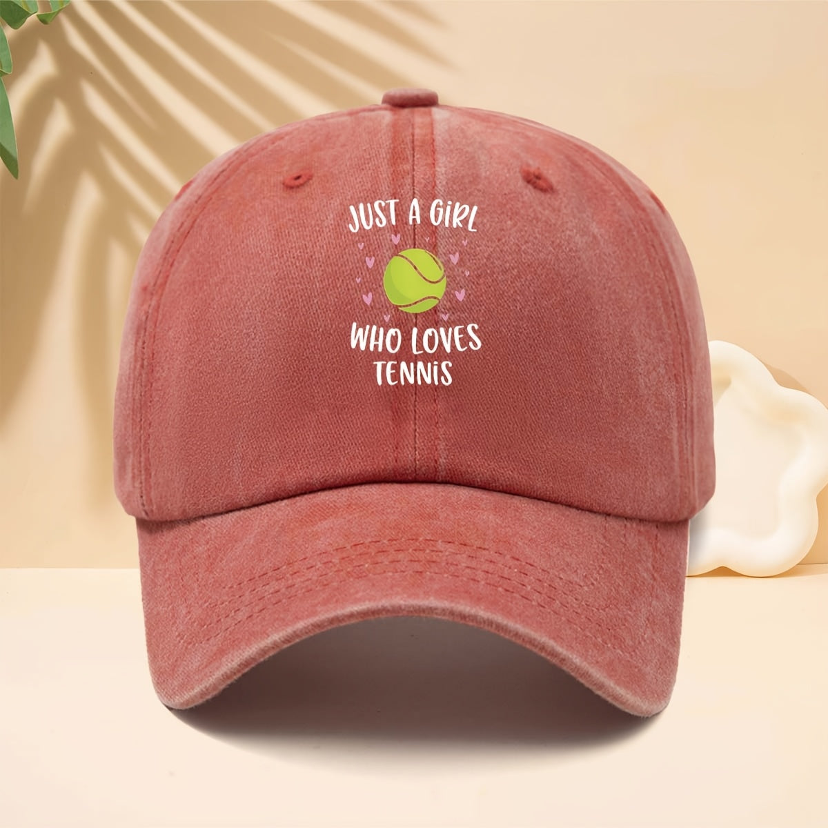 Baseball Cap with 'Just A Girl Who Loves Tennis' Pattern, American Sports Energetic Girly Fresh Casual Style Dad Hat for Walking, Shopping, Travel, Parties, And Vacations, Adjustable Brim, Unisex Casual Hat, All-Season Hip-Hop Style