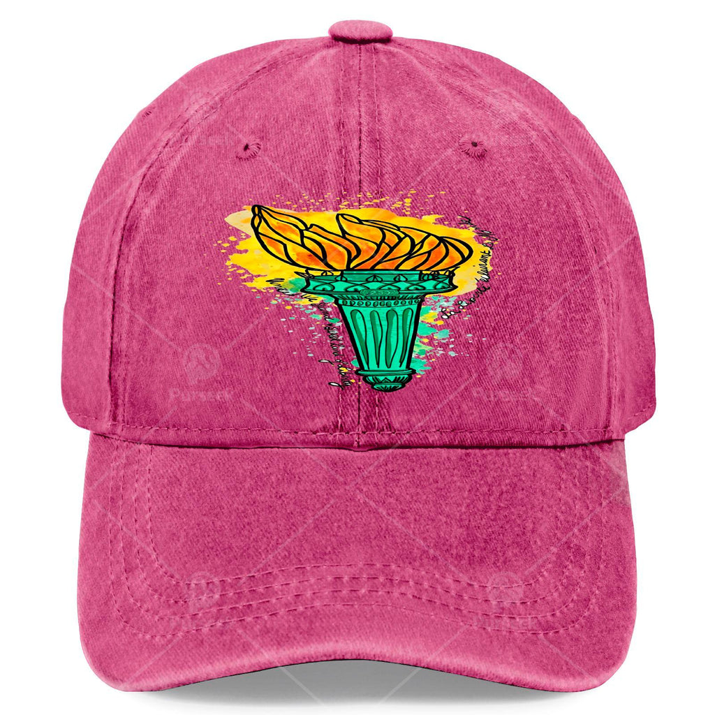 Fire of Liberty USA 250 French Retro Baseball Cap - Vintage Statue of Liberty Torch Print, Unisex Soft Washed Cap with Full Torch, Machine Washable Suitable for Christmas, 4th of, Games, Round-Top Curved Brim for Men & Women