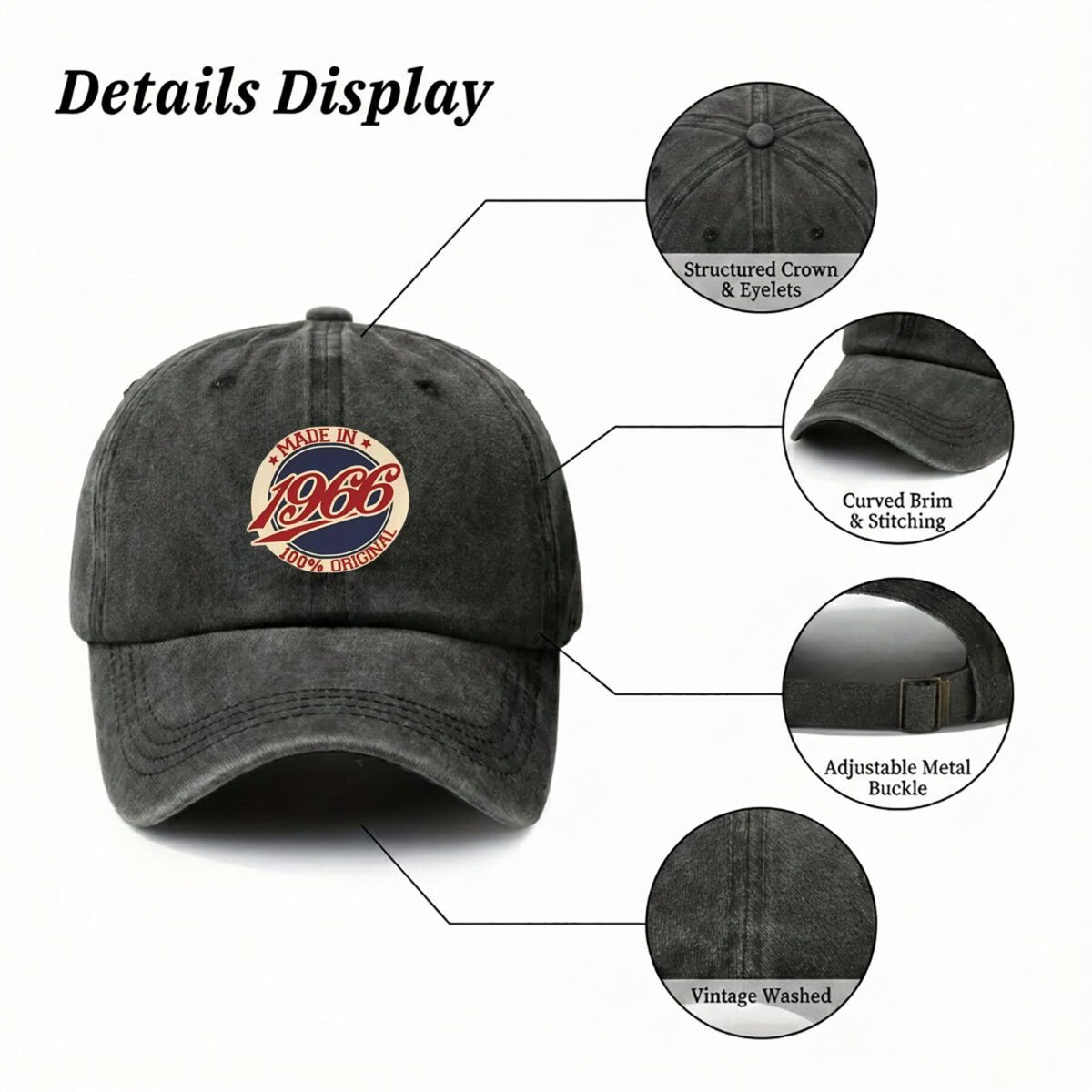Made in 1966 Retro and Authentic Design Men's and Women's Outdoor Sun Baseball Cap Driving Hat Breathable Sun Hat Fishing Sports Duckbill Cap with Print