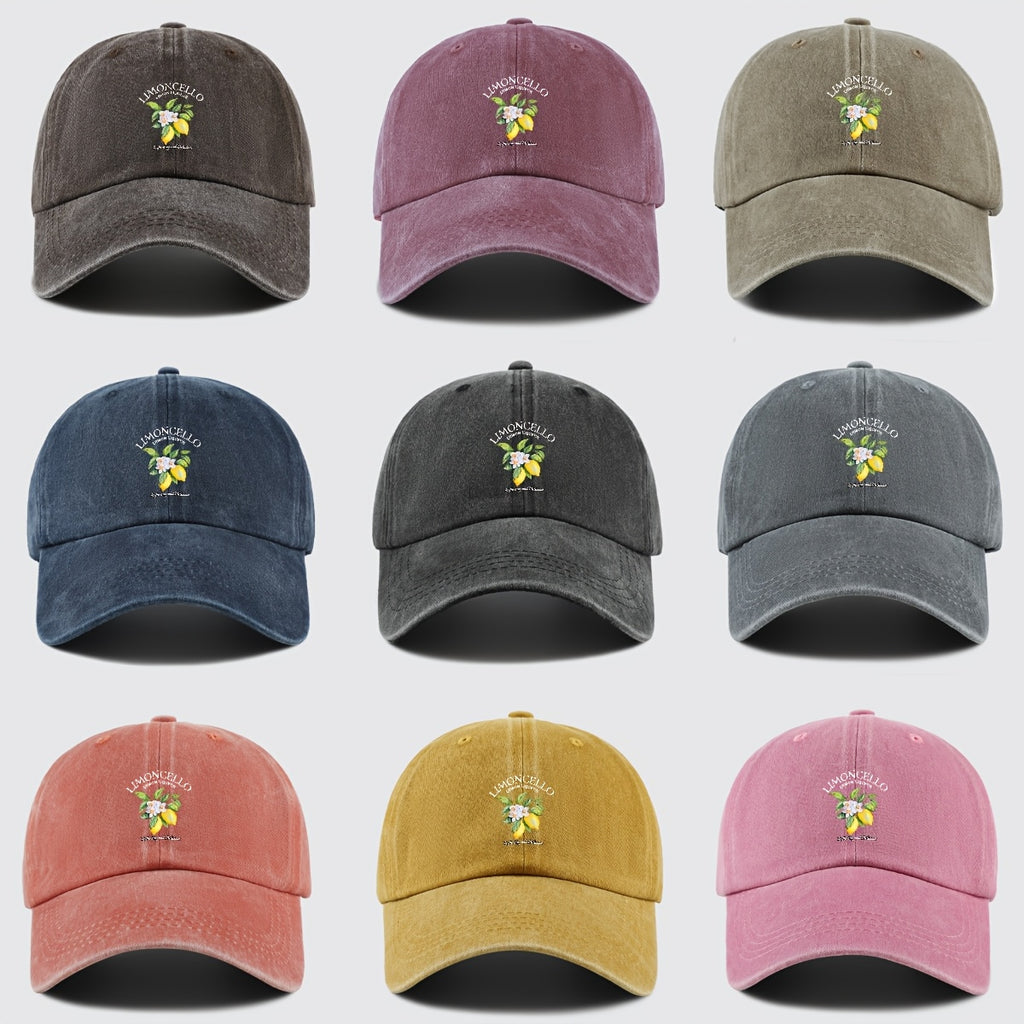70G Lightweight And Breathable 1pc "Limon Cello" English Print Baseball Cap with Refreshing Lemon Pattern Print, Breathable And Comfortable, Stylish And Beautiful, Black Papa Dad Hat, Adjustable Size, Unisex, Retro Trucker Hat