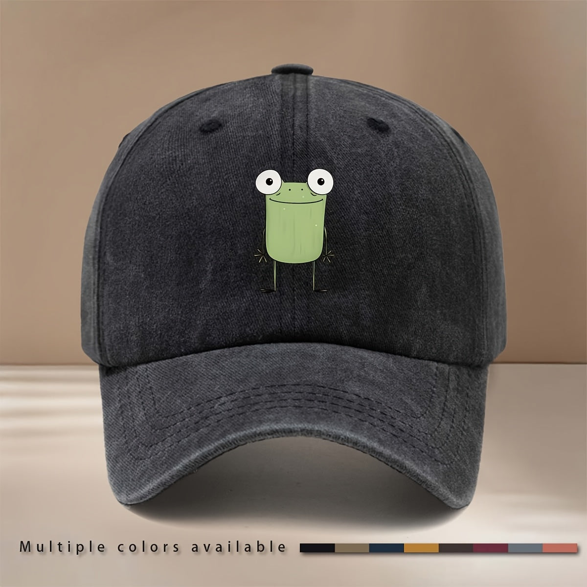 This Is a Baseball Cap Featuring a Minimalist Frog Design, Suitable for All Seasons with an Adjustable Size. It's a Casual Unisex Hat That's Lightweight and Stylish, Perfect for Outdoor Activities, Gatherings, Camping, and as a Trendy Curved-brim Cap