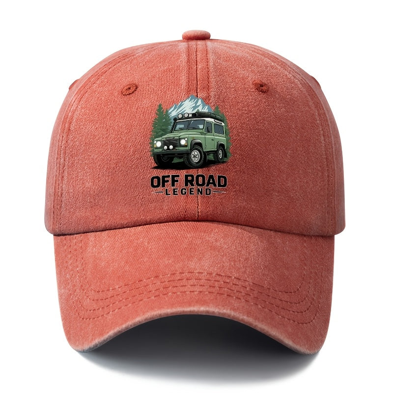 A Unisex Fashionable and Versatile Printed Off-road Vehicle Baseball Cap, Featuring a Classic Vintage Washed Outdoor Lightweight Curved Brim. This Trucker Baseball Cap Is Suitable for Casual Occasions Such as Outdoor Vacations, Travel, and Camping.