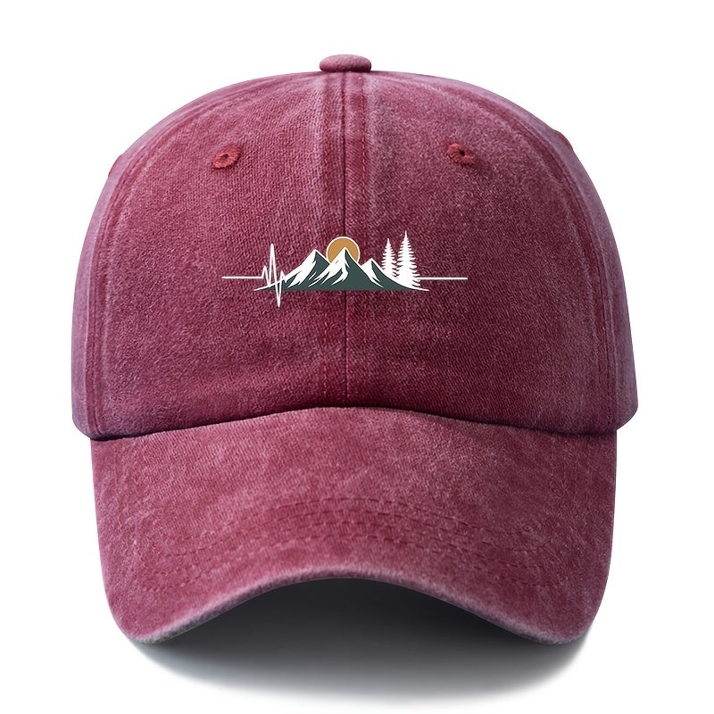 Unisex Fashion All-Match Printed Radio Wave Mountain Peak Baseball Cap, Classic Retro Washed Outdoor Lightweight Curved Brim Hat, Trucker Cap, Suitable for Outdoor Vacation Travel Camping And Casual Occasions, Holiday Party Hip-Hop Hat