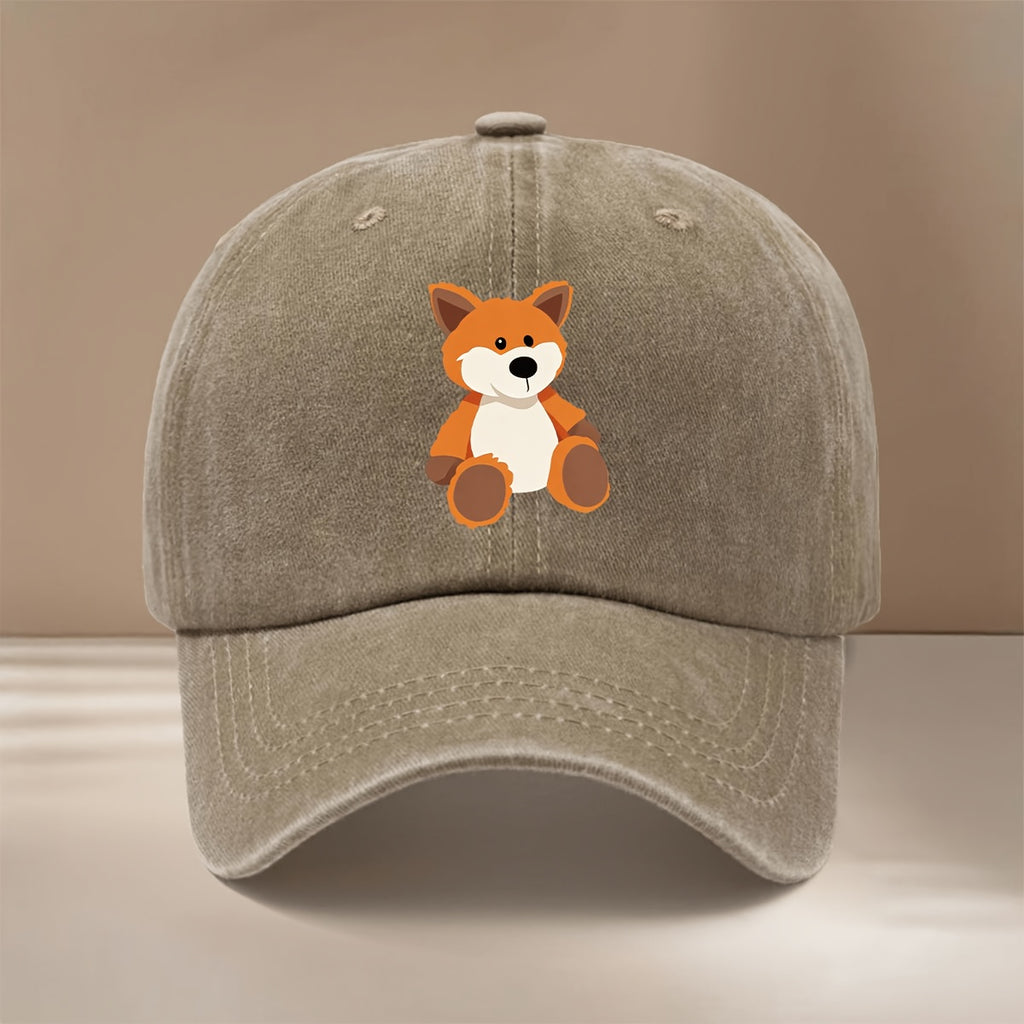 This Is a Lightweight And Fashionable Adjustable Size Baseball Cap with Cute Fox Pattern, Unisex Casual Easy Curved Brim Hat for Outdoor Sports, Dining, Camping, Comfortable Trendy Hip-Hop Cap, Sports Event Support Style, Versatile Six-Panel Hat