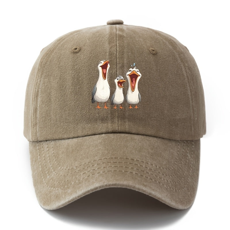 Unisex Fashionable And Versatile Printed Cartoon White Stork Baseball Cap, Classic Vintage Washed Outdoor Lightweight Curved-Brim Hat, Trucker Baseball Cap, Suitable for Outdoor Vacations, Travel, Camping, And Other Casual Occasions, Holiday Party