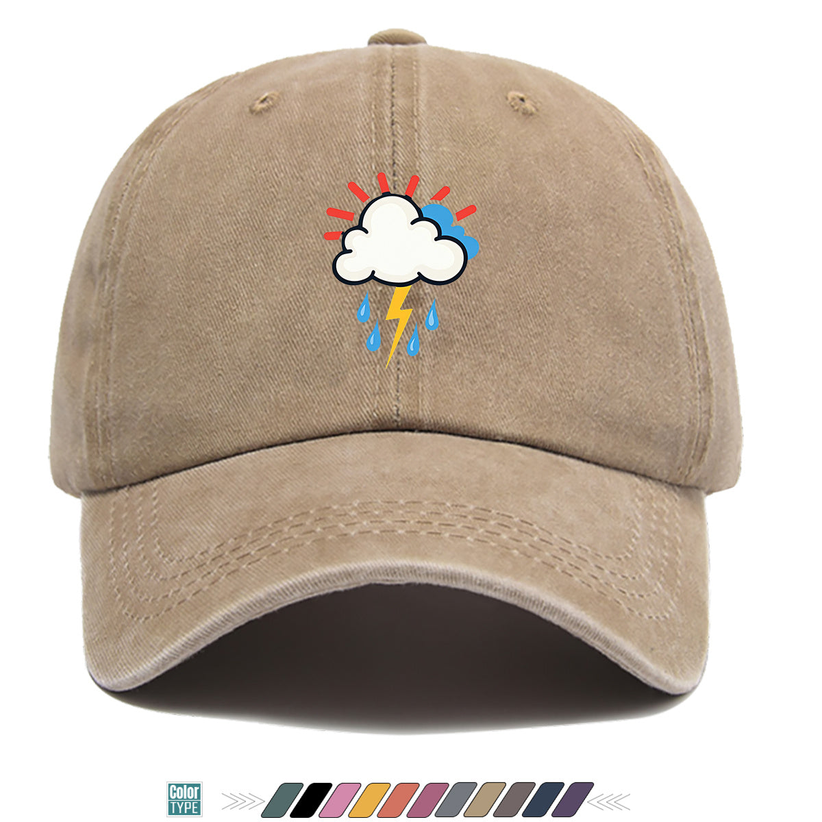 1pc 1pcs Unisex Adjustable Baseball Cap with Cloud Lightning Raindrop Print, Outdoor Sports Hat, Suitable for Daily Wear, Camping, Music Festivals, Cycling, Travel -  Gift for Men & Women, Birthday Present