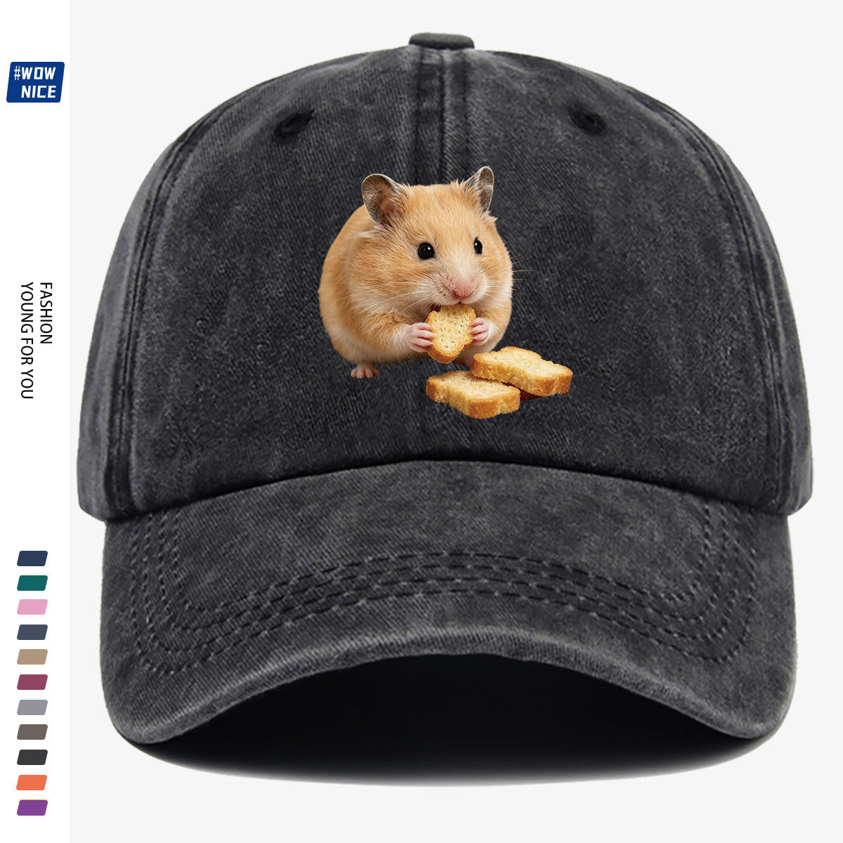 1pc Light Brown Hamster Holding Bread Slice Cute Printed Baseball Cap, Soft And Skin-Friendly Baseball Cap, Lively And Adorable Eye-Catching Men'S Women'S Baseball Cap, Adjustable Size, Casual Daily Hat, Commuting And Shopping Hat