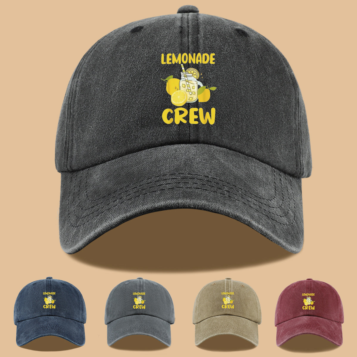 1pc Lemon-Themed "LEMONADE CREW" Printed Baseball Cap, Fresh Summer Style Sun Hat, Fashionable And Fun Design, Unisex Duckbill Cap, Adjustable Size, Casual Outing Sun Hat, Bestie Gathering Bestie Hat, Couple Date Couple Hat, Suitable for Picnics