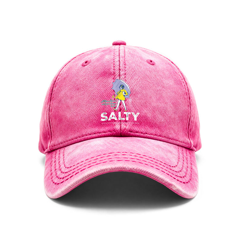 1pc Retro Distressed Unisex Baseball Hats, Salty Girl Featuring an Umbrella And Raindrop Graphic, Adjustable Fit, Ideal for Outdoor Events And Everyday Use, Perfect Gifts for Both Men And Women, Friends