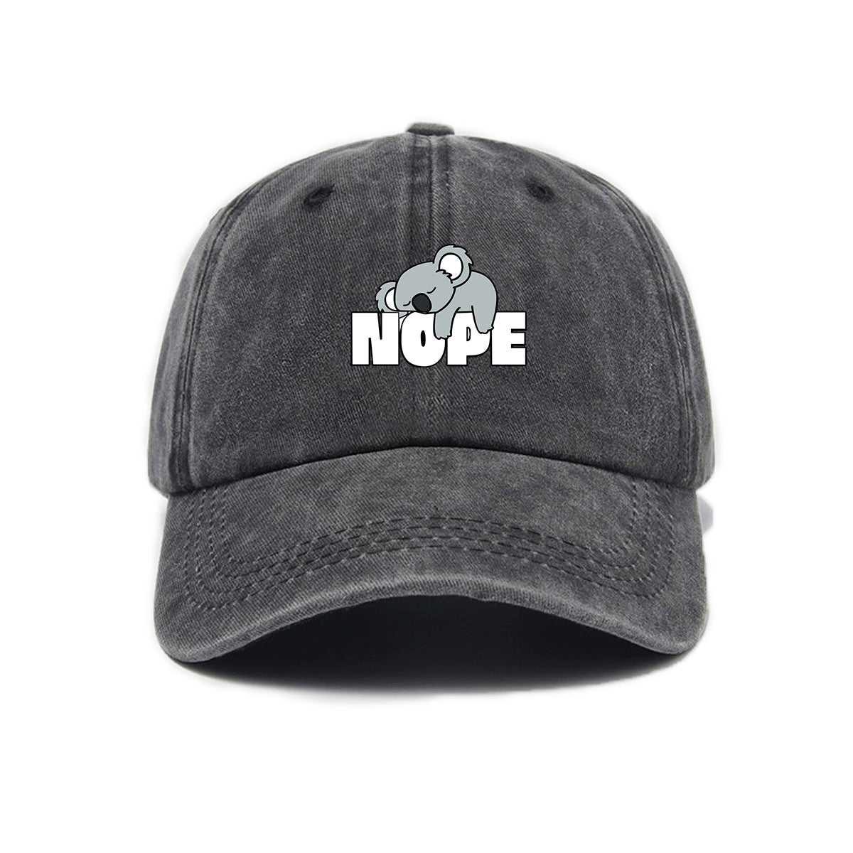 Washed Distressed Printed Baseball Cap Adult Cute Cartoon Koala Letter Print Distressed Soft Top Baseball Cap Unisex Sun Hat