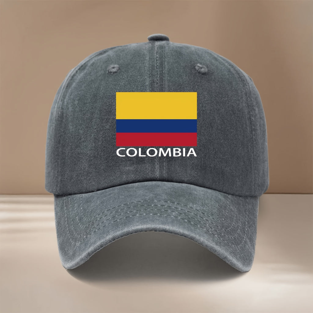 COLOMBIA Text Graphic Baseball Cap, Simple and Trendy Hip-Hop Hat for Men and Women, Textured Curved Brim Hat, Comfortable and Lightweight Duckbill Cap, Suitable for Vacation, Travel, Dinner Parties, and Camping, Six-Panel Hat, Adjustable Size
