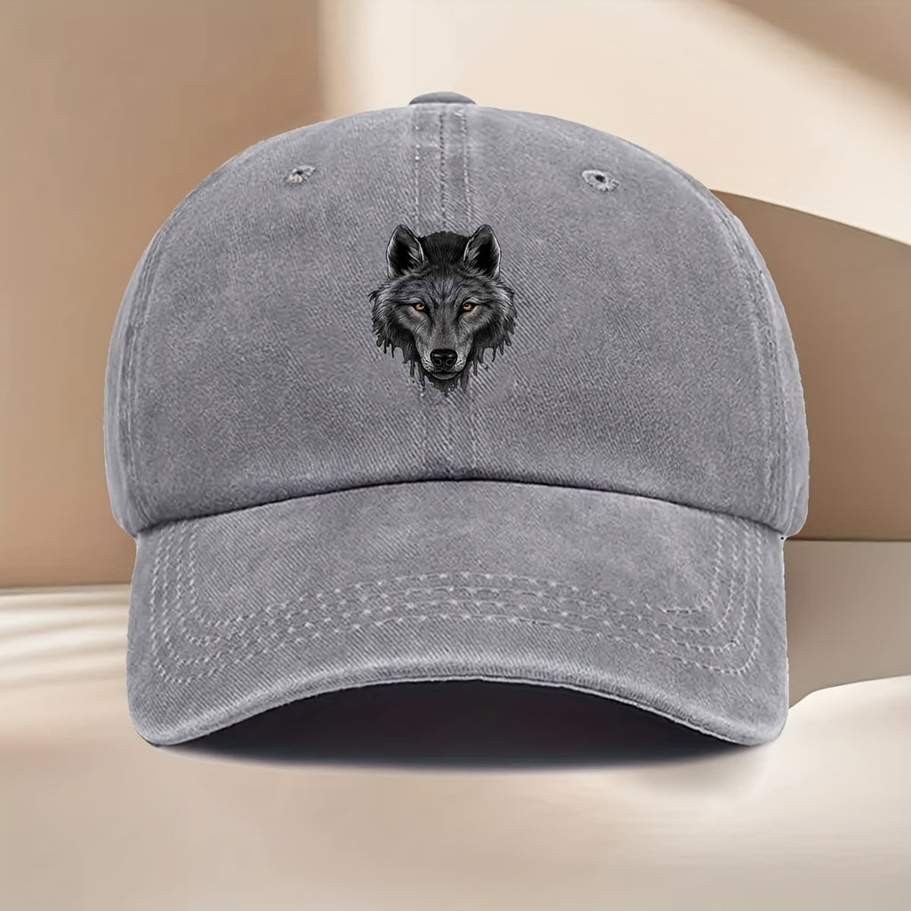 Men' & Women' Vintage Distressed Duckbill Cap with Wolf Head Print - Curved Brim Baseball Hat Suitable for All Seasons, Lightweight Durable Outdoor Travel, Hip-Hop Style for Daily Wear, Vacation, - Fits Head Circumference Well
