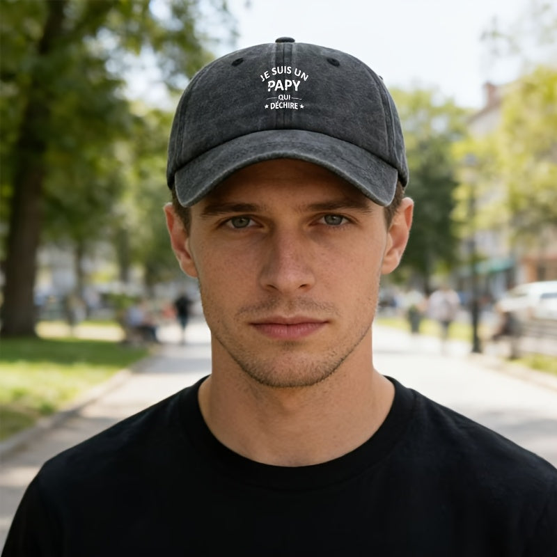 1 Unisex Fashion Versatile Printed Letter "JE SUIS UN PAPY" Baseball Cap | Classic Retro Lightweight Curved Brim, Ideal for Outdoor Travel, Camping, Casual Wear, and Festive Parties, Woven by MAKEFGE