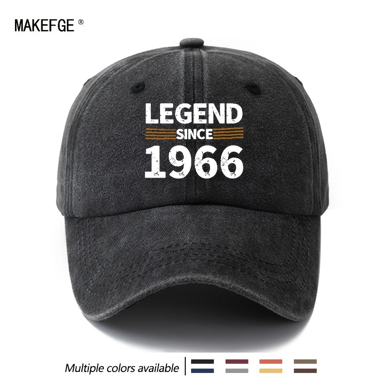 A Unisex Fashionable and Versatile Printed "LEGEND SINCE 1966" Baseball Cap, Featuring a Classic Vintage Washed Lightweight Curved Brim. Suitable for Outdoor Vacations, Travel, Camping, and Other Casual Occasions. Also Ideal as a Hip-hop Cap