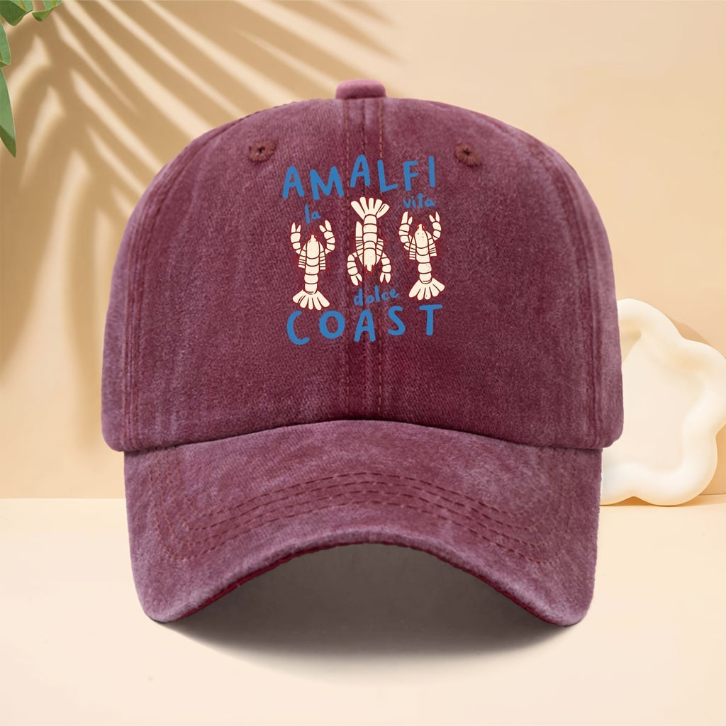 Men' & Women' Amalfi Coast Baseball Cap with La Vita Italian Design - Adjustable Duckbill Trucker Hat, Soft Top Suitable for Travel, Casual Outfits, Parties, Vacations - Unisex for All- Wear, Iconic Amalfi Coast Print