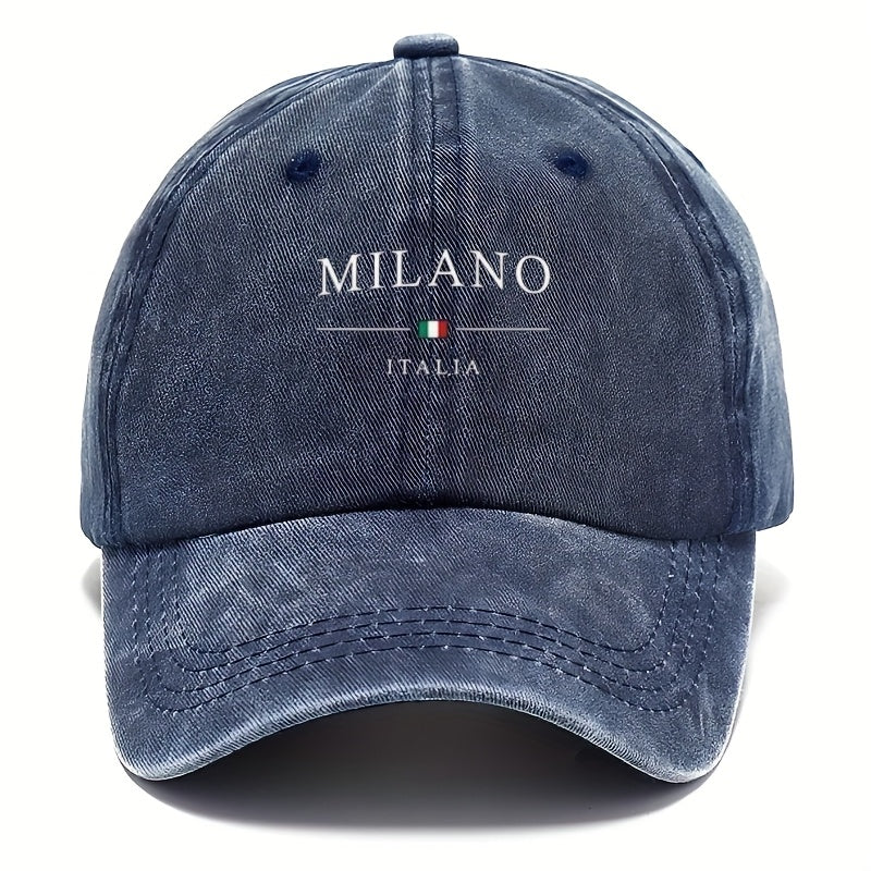 Vintage washed baseball cap, Milan print design, adjustable dad hat, mixed colors, woven fabric - hand washable, duckbill cap, European-American style