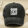 God Is My Light Vintage Baseball Cap for Men & Women - Adjustable Black Cap with Full Print Inspirational Verse, Machine Washable Religious Gift Suitable for Casual Streetwear, Church, Everyday Expression