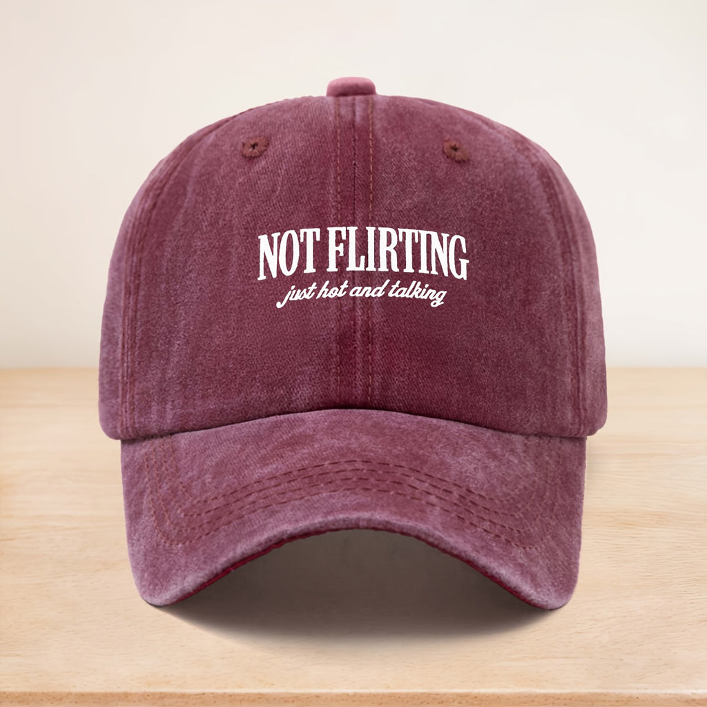 A Washed Baseball Cap with The Theme "NOT FLIRTING, " Suitable for Both Men And Women, Is a Versatile Street Fashion Hip-Hop Cap That Can Be Worn in All Seasons. The Soft-Top Design Is Comfortable And Doesn'T Press on The Head