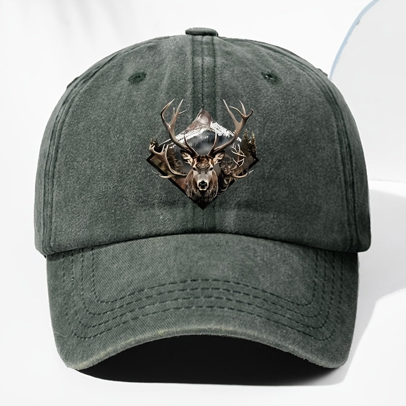 Men' & Women' Vintage Elk Print Trucker Hat - Adjustable Soft Top Baseball Cap with Elk Antler, Washed Suitable for Outdoor, Fishing,, Driving - for - Wear, Casual Cap for Sports and Daily Use