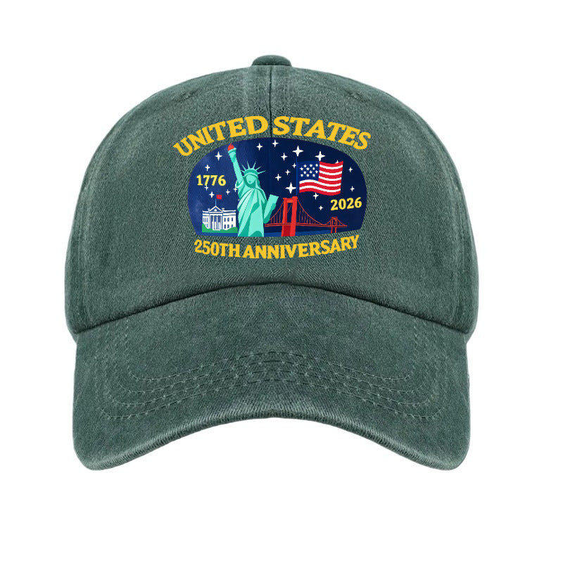 New Fashionable Versatile USA 250th Print Washed Distressed Soft Top Sun Visor Baseball Cap, Unisex