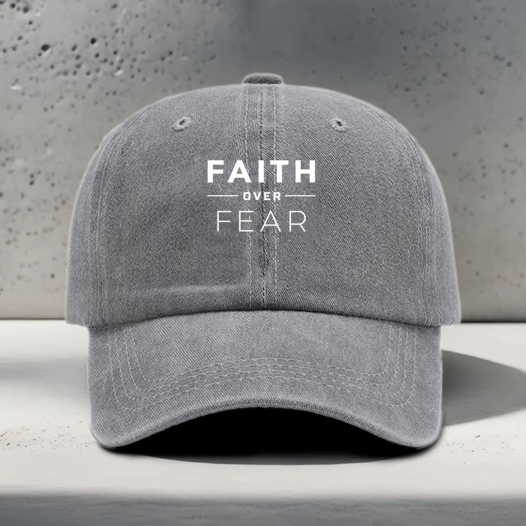 Women'S Baseball Cap with English Print FAITH OVER FEAR Inspirational Slogan, Casual Fashion Individual All-Match Street Trendy Unisex Duckbill Hat, Daily Commuting Outdoor Sports Fitness Yoga