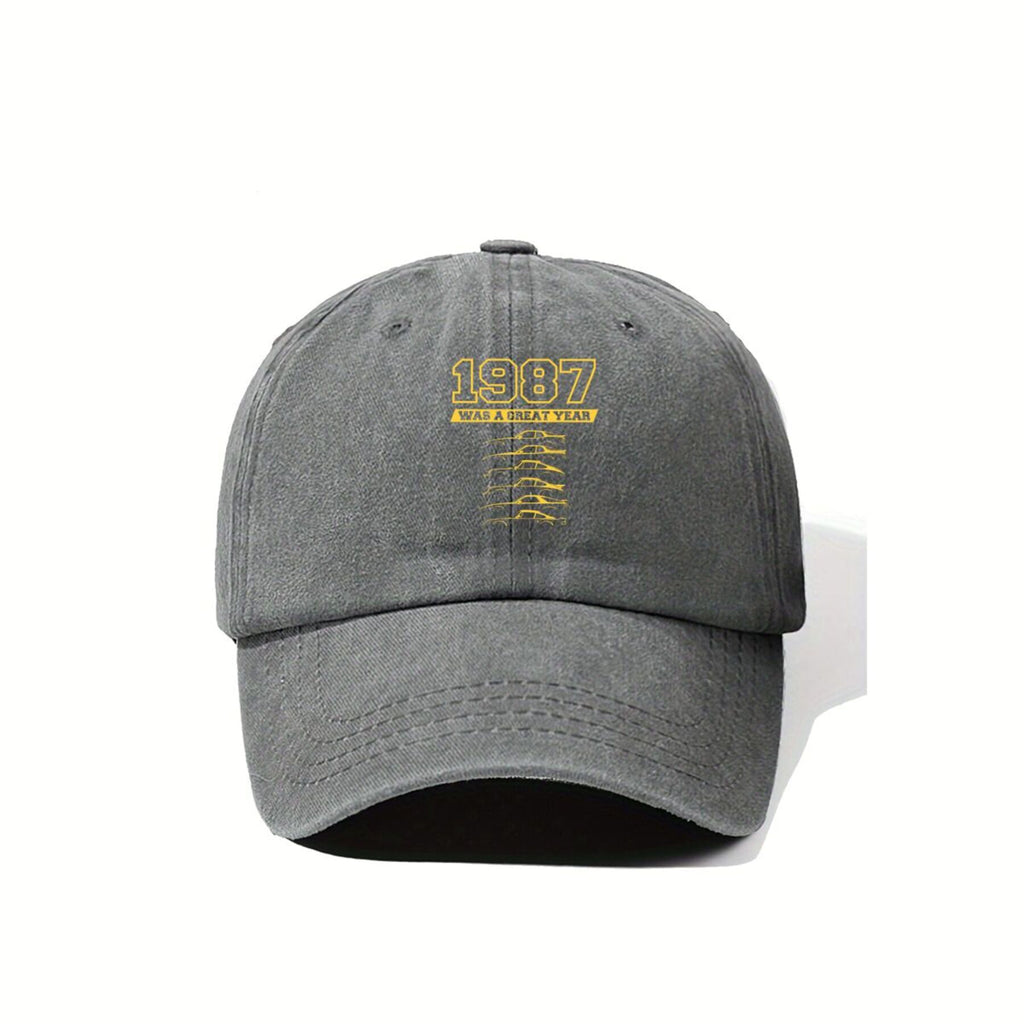 1987 Year Mark Vintage Washed Distressed Duckbill Cap, Unisex, Outdoor Baseball Cap, Adjustable, Washed Vintage Style, Lightweight And Breathable Golf Cap