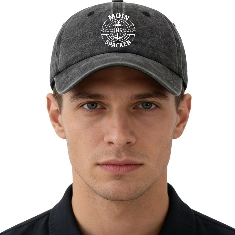 Unisex Fashion All-Match Printed MOIN SPAEN Baseball Cap, Classic Vintage Washed Outdoor Lightweight Curved Brim Hat, Trucker Cap, Suitable for Outdoor Vacation Travel Camping And Casual Occasions, Holiday Party Hip-Hop Hat