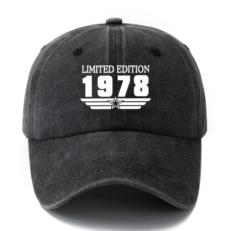 A Unisex Fashion Versatile Printed LIMITED EDITION 1978 Baseball Cap, Classic Retro Washed Outdoor Lightweight Curved Brim Hat, Trucker Baseball Cap, Suitable for Outdoor Vacation Travel Camping And Other Leisure Occasions