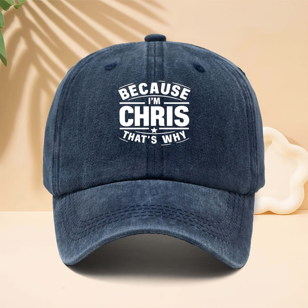Men' & Women' "BECAUSE I'M CHRIS" Graphic Trucker Hat - Adjustable Snapback Cap with Print, Soft Top Design, Curved Brim Suitable for Casual Wear, Hip-Hop Style, Parties, Durable for All- Outdoor and Everyday Use