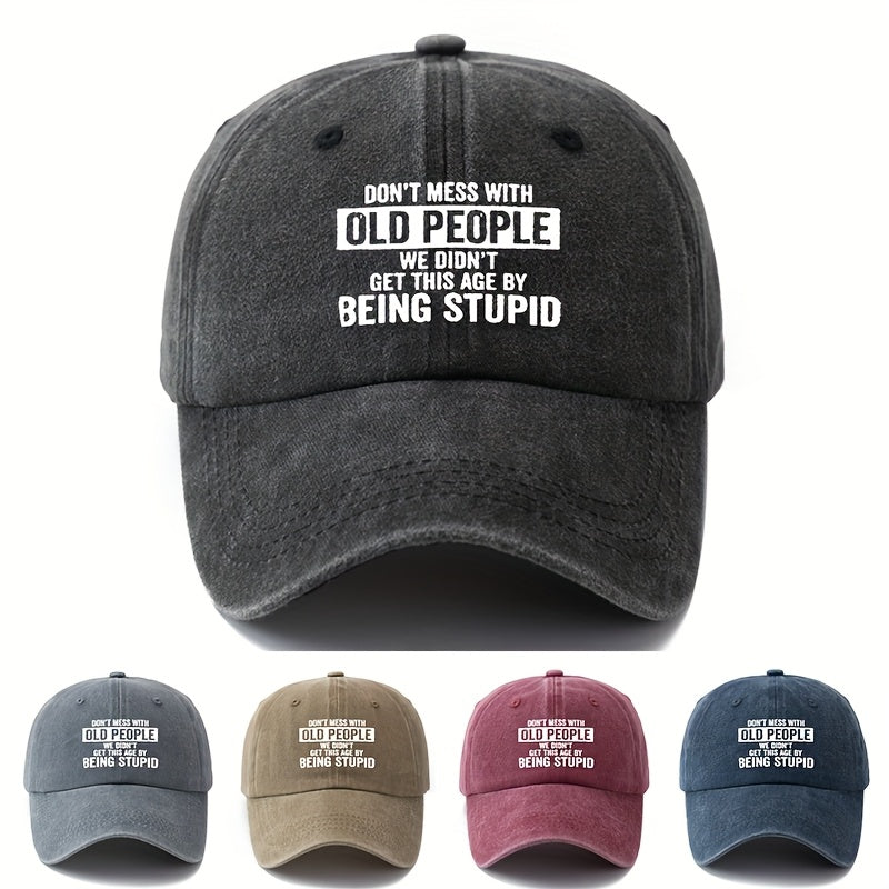 An Outdoor Sun Washable Baseball Cap, Printed with the Letters "DON'T MESS with OLD PEOPLE, " a Curved Brim Hat for Outdoor Vacations, Travel, and Leisure Activities, a Trucker Baseball Cap.