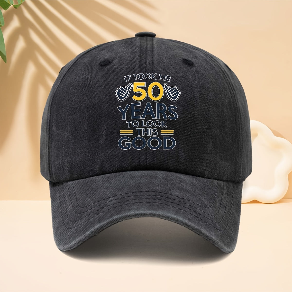 50Th Birthday Commemorative Washed Baseball Cap Self-Deprecating Humorous Slogan Distressed Dad Hat Retro Distressed Soft Top Hat Trucker Cap Casual All-Match Can Be Party Gift Or Wearable Item Making The Birthday Star The Center of Attention Daily