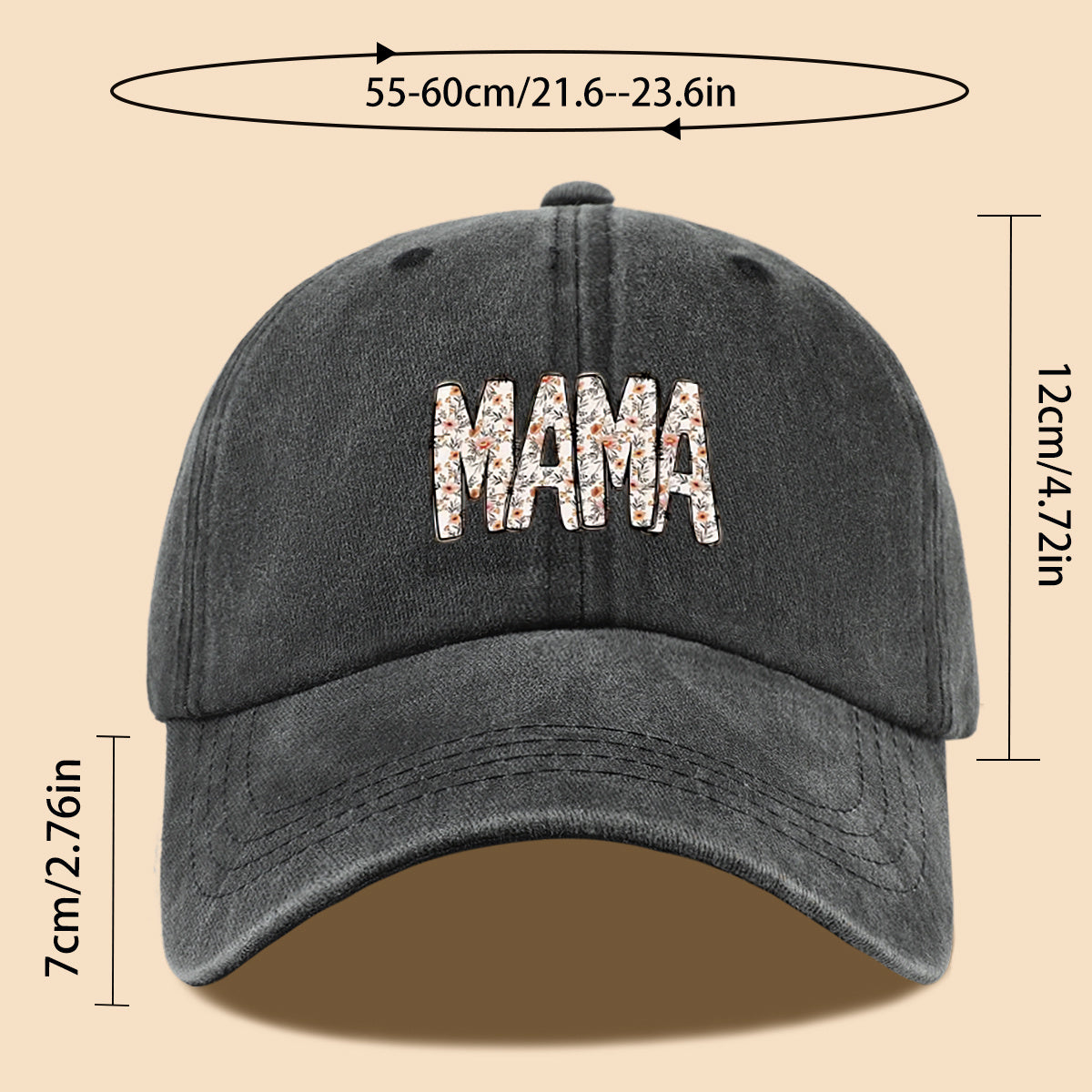 1pc 1pcs "Mom" Floral & Letter Print Baseball Cap Suitable for for Men & Women, Adjustable Duckbill Hat with Mom-Themed, Breathable Unisex Cap for Outdoor, Travel, Gifts for Mom, Birthdays, Casual Wear - Fashionable Duckbill Cap