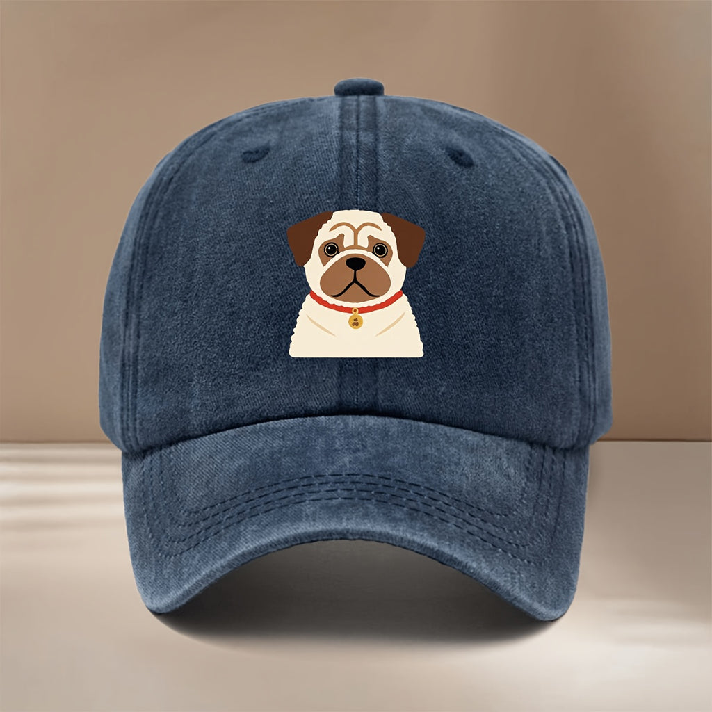 This Is a Flat Pug Dog Print Baseball Cap, a Stylish and Simple Adjustable-sized Trucker Hat for Both Men and Women. It's a , Lightweight Duckbill Cap Suitable for Outdoor Sports, Gatherings, Camping, and Comfortable, Trendy Curved-brim Hat Wear.